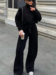 NURO Women's Street Style Long Sleeve Hoodie and Pants Set | Casual Polyester Two-Piece Outfit | Loose Fit Jogger Suit with Tie Detail