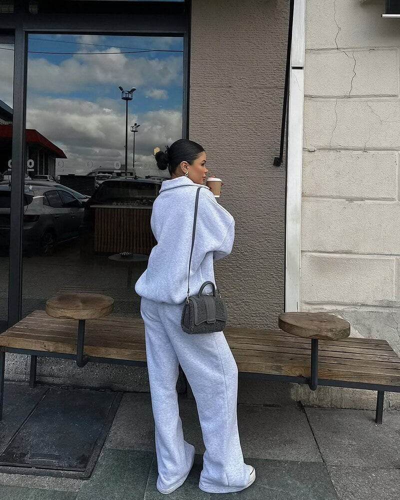 NURO Women's Street Style Long Sleeve Hoodie and Pants Set | Casual Polyester Two-Piece Outfit | Loose Fit Jogger Suit with Tie Detail