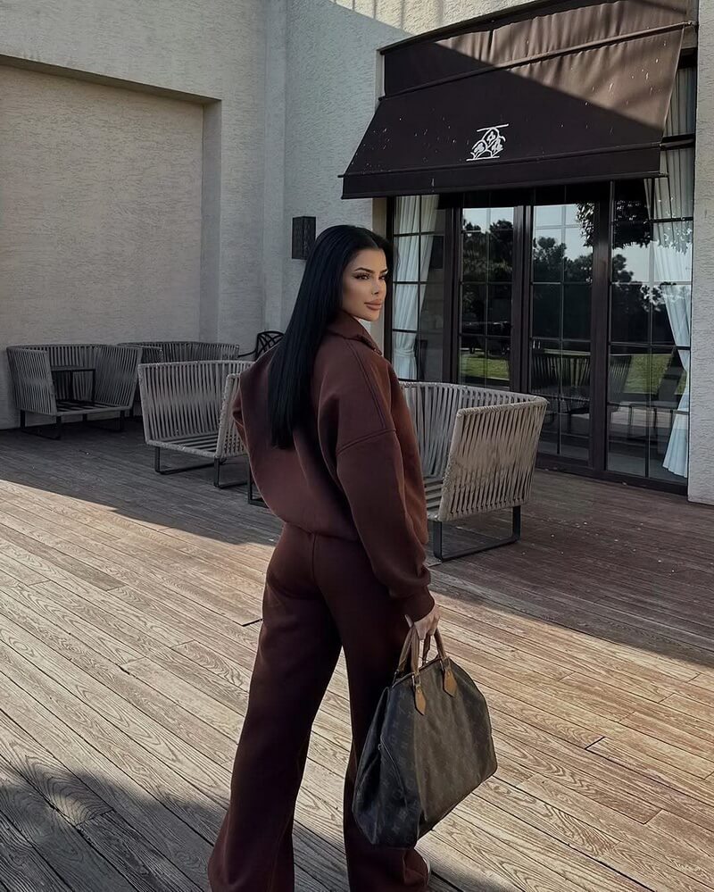 NURO Women's Street Style Long Sleeve Hoodie and Pants Set | Casual Polyester Two-Piece Outfit | Loose Fit Jogger Suit with Tie Detail