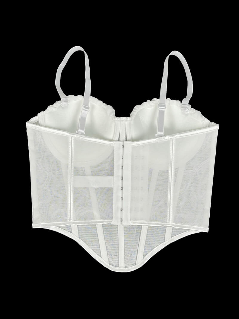 NURO Women's Stripe & Mesh Bustier Top - Rhinestone Sheer Corset with Detachable Straps