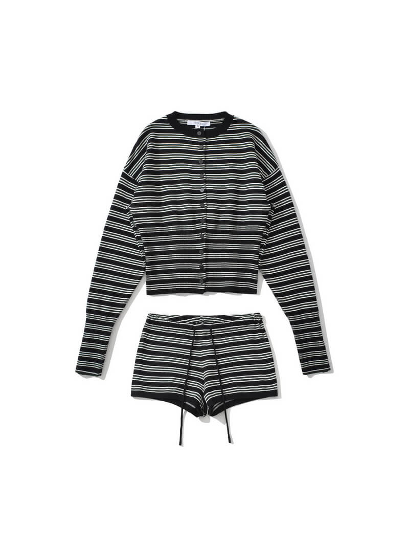 NURO Women's Striped Knit Cardigan and Shorts Set, Drawstring Waist Lounge Set
