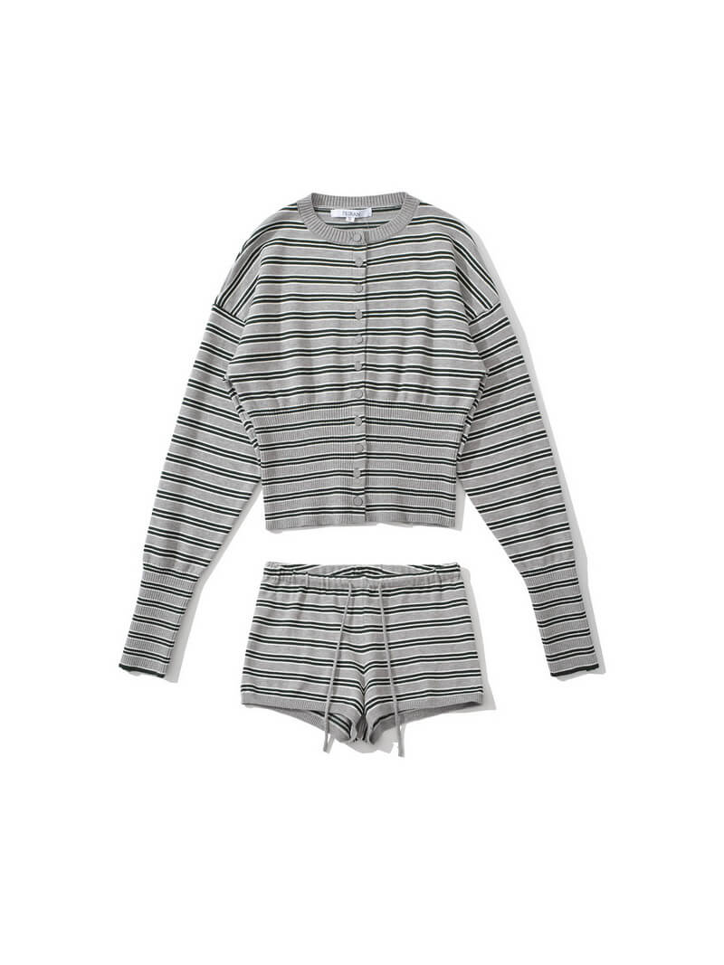 NURO Women's Striped Knit Cardigan and Shorts Set, Drawstring Waist Lounge Set
