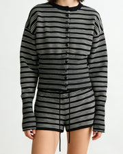 NURO Women's Striped Knit Cardigan and Shorts Set, Drawstring Waist Lounge Set