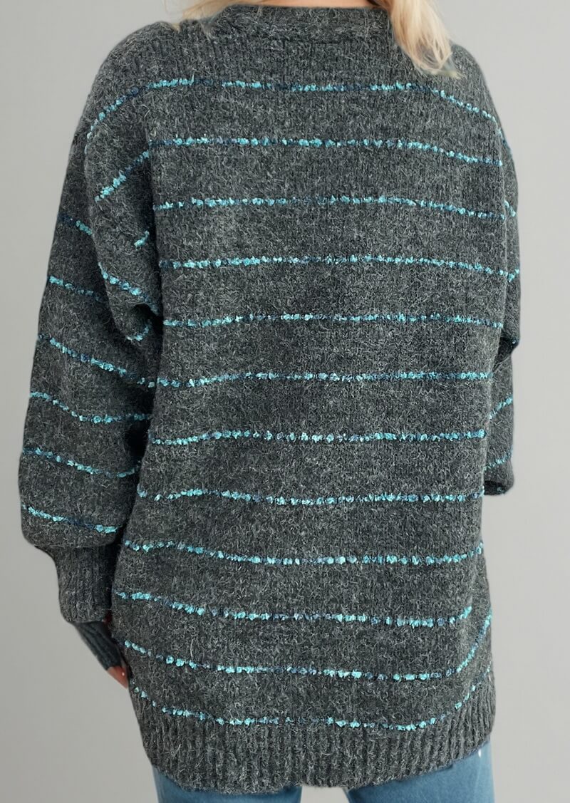 NURO Women's Striped Open Front Cardigan - Long Sleeve Oversized Knit Sweater, Casual Loose Fit Cover-Up