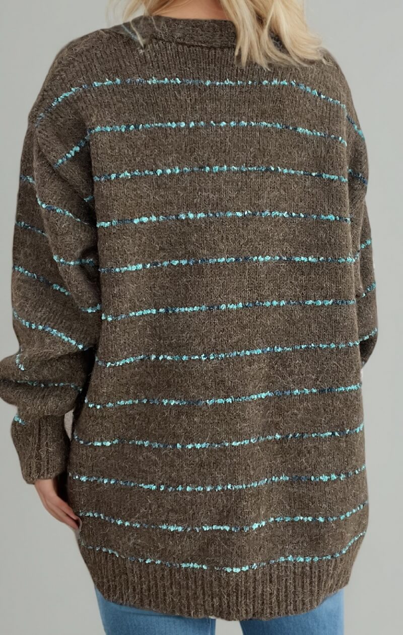 NURO Women's Striped Open Front Cardigan - Long Sleeve Oversized Knit Sweater, Casual Loose Fit Cover-Up