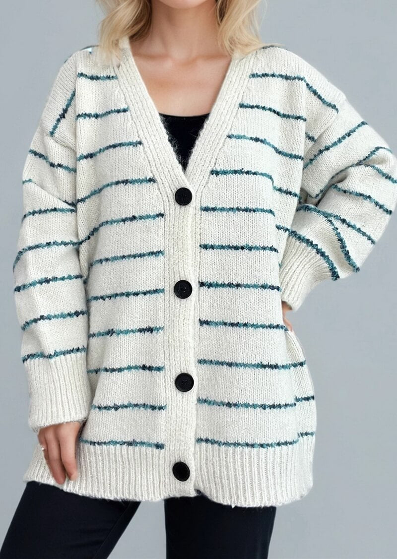 NURO Women's Striped Open Front Cardigan - Long Sleeve Oversized Knit Sweater, Casual Loose Fit Cover-Up