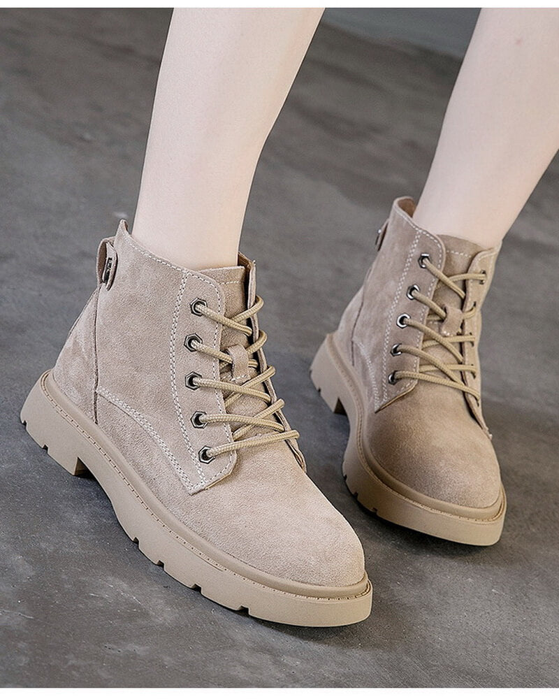 NURO Women's Suede Leather Martin Boots Mid-Calf Casual Ankle Boots