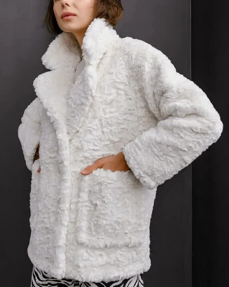 NURO Women's Sweet Faux Fur Blazer Coat – Mid-Length Jacket with Detachable Faux Fur Collar