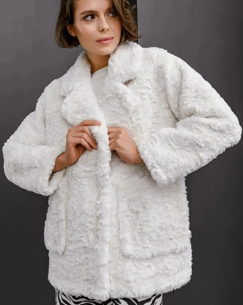 NURO Women's Sweet Faux Fur Blazer Coat – Mid-Length Jacket with Detachable Faux Fur Collar