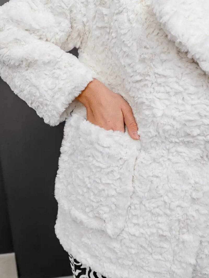 NURO Women's Sweet Faux Fur Blazer Coat – Mid-Length Jacket with Detachable Faux Fur Collar