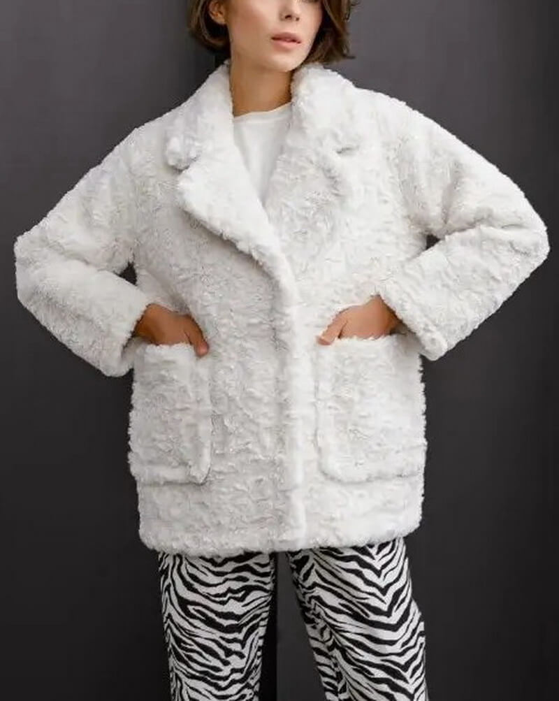 NURO Women's Sweet Faux Fur Blazer Coat – Mid-Length Jacket with Detachable Faux Fur Collar