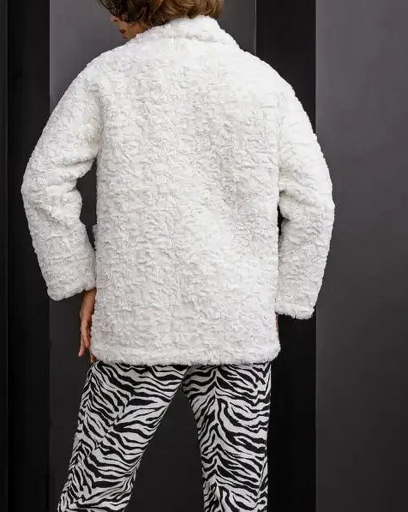 NURO Women's Sweet Faux Fur Blazer Coat – Mid-Length Jacket with Detachable Faux Fur Collar