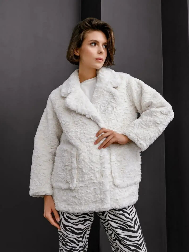 NURO Women's Sweet Faux Fur Blazer Coat – Mid-Length Jacket with Detachable Faux Fur Collar