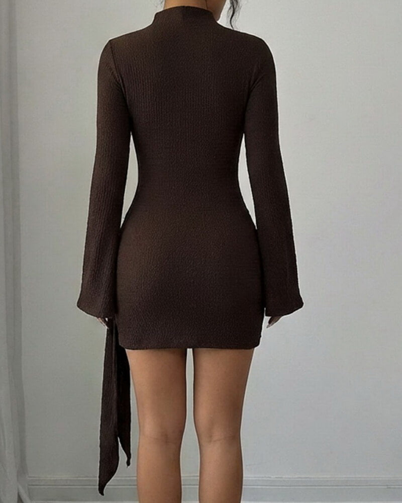NURO Women's Textured Knit Stand Collar Midi Dress with Metal Buttons