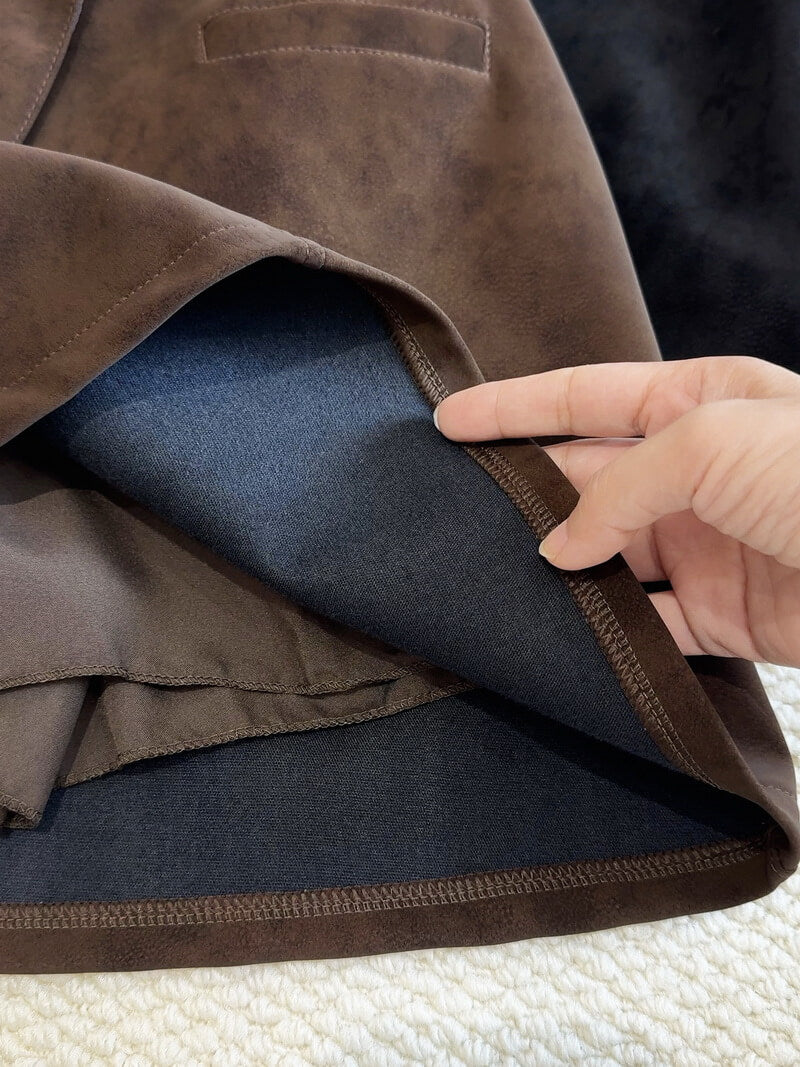 NURO Women's Textured PU Suede Pencil Skirt – High Waist Asymmetrical Mini Skirt