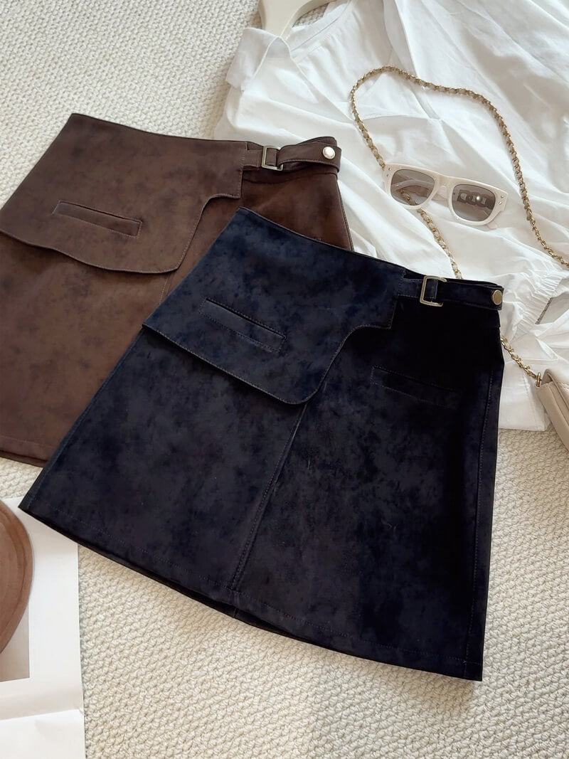 NURO Women's Textured PU Suede Pencil Skirt – High Waist Asymmetrical Mini Skirt