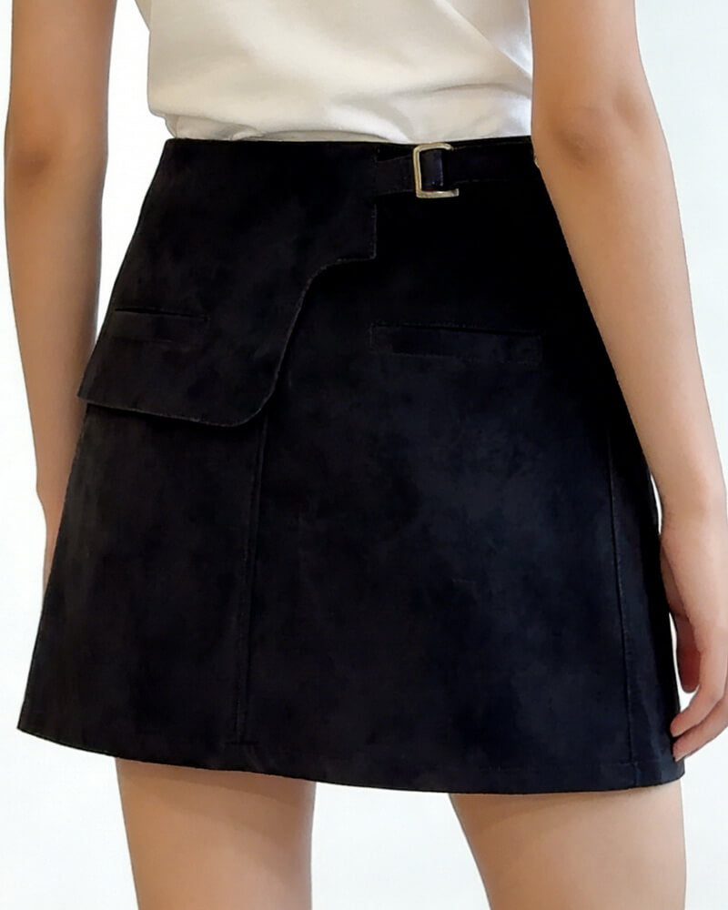 NURO Women's Textured PU Suede Pencil Skirt – High Waist Asymmetrical Mini Skirt