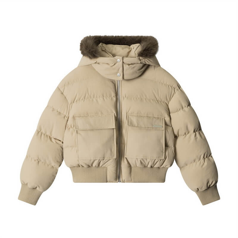 NURO Women's Thickened Quilted Hooded Coat with Faux Fur Collar, Short Padded Jacket for Winter