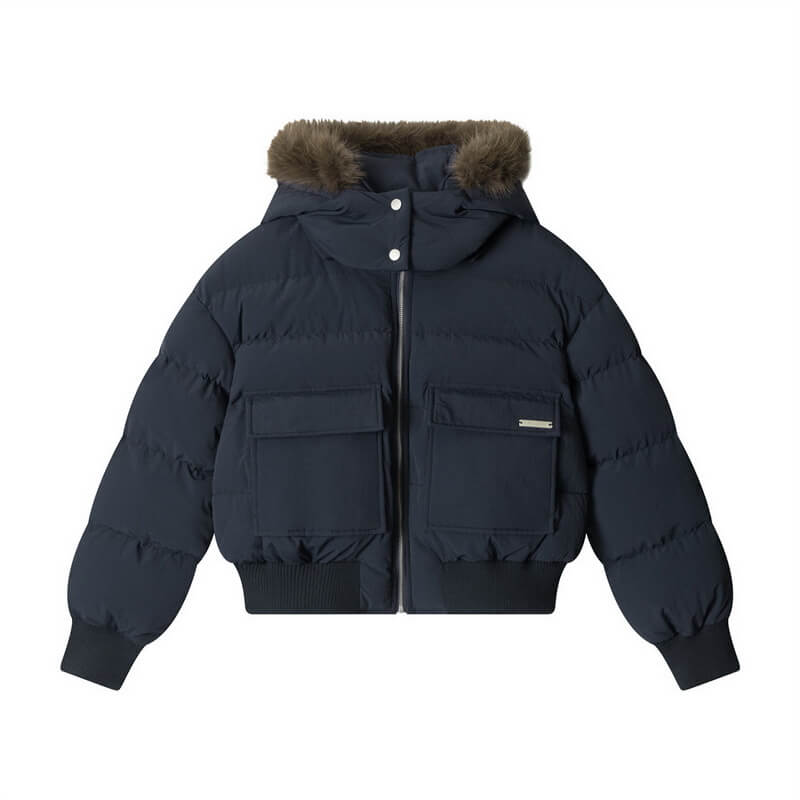 NURO Women's Thickened Quilted Hooded Coat with Faux Fur Collar, Short Padded Jacket for Winter