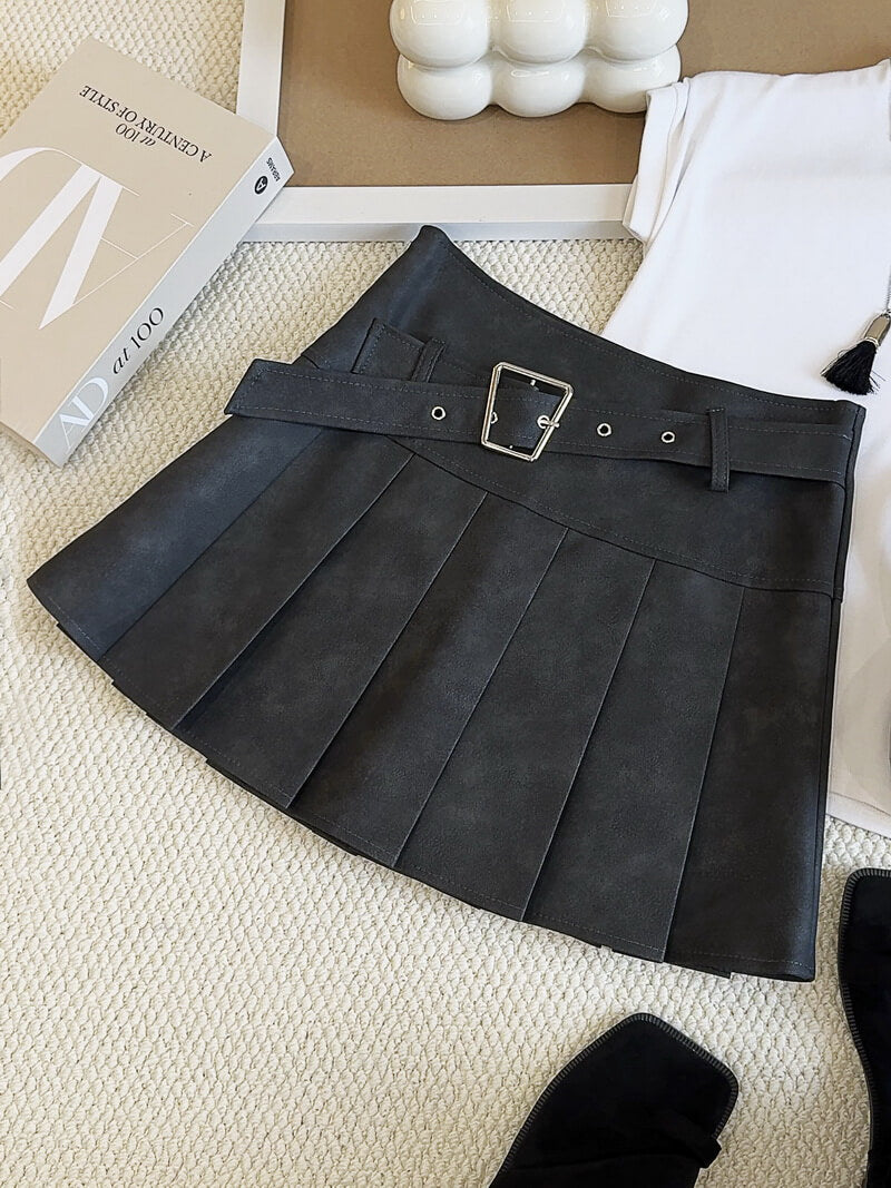 NURO Women's Tie-Dye PU Leather Pleated Skirt – High Waist A-Line Mini Skirt