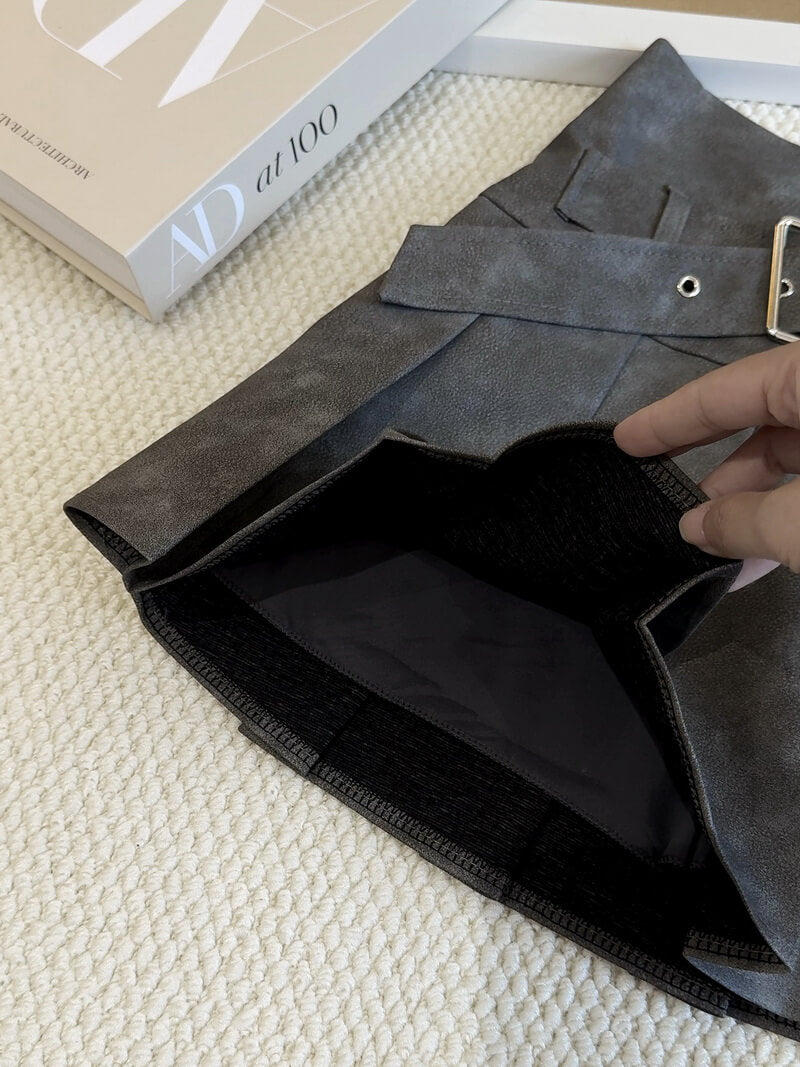 NURO Women's Tie-Dye PU Leather Pleated Skirt – High Waist A-Line Mini Skirt