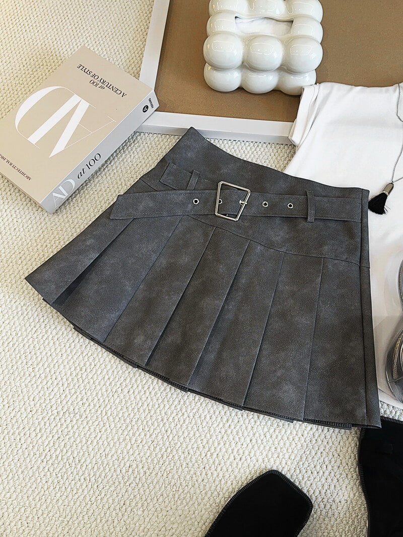 NURO Women's Tie-Dye PU Leather Pleated Skirt – High Waist A-Line Mini Skirt