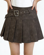 NURO Women's Tie-Dye PU Leather Pleated Skirt – High Waist A-Line Mini Skirt