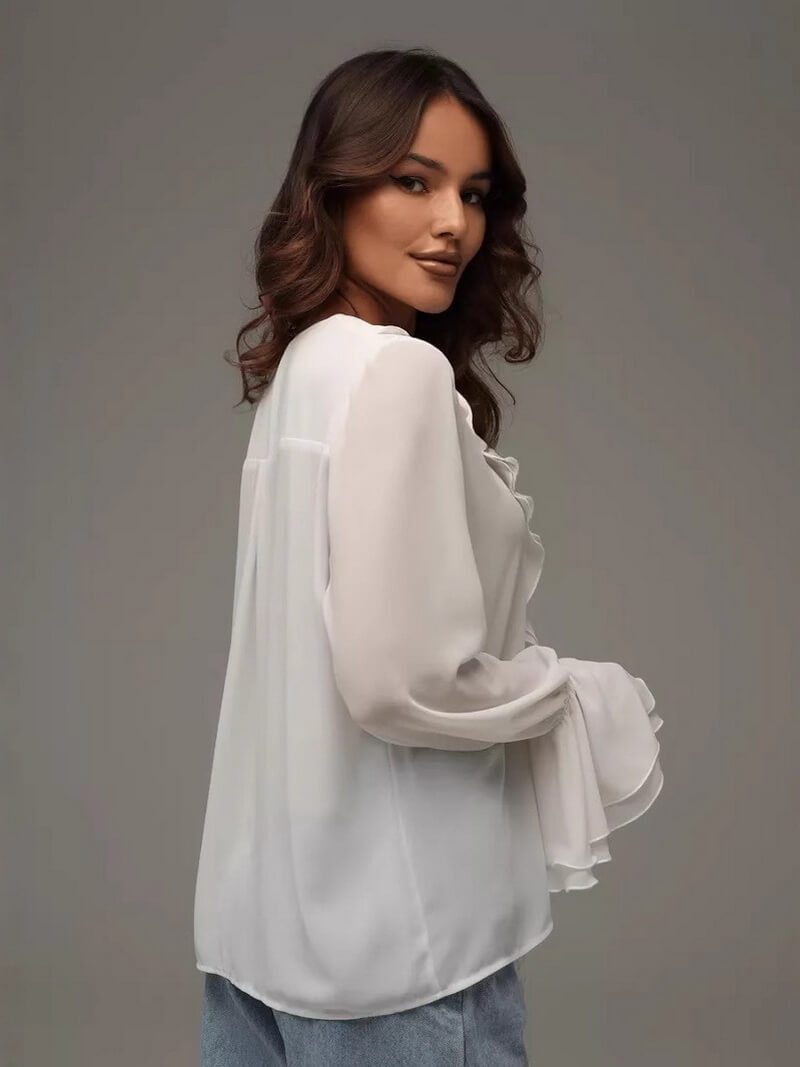 NURO Women's Tie Front Peplum Blouse with Bell Sleeves