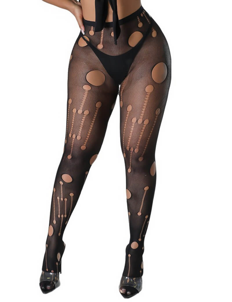 NURO Women's Torn Fishnet Pantyhose High Elasticity Wide Waistband