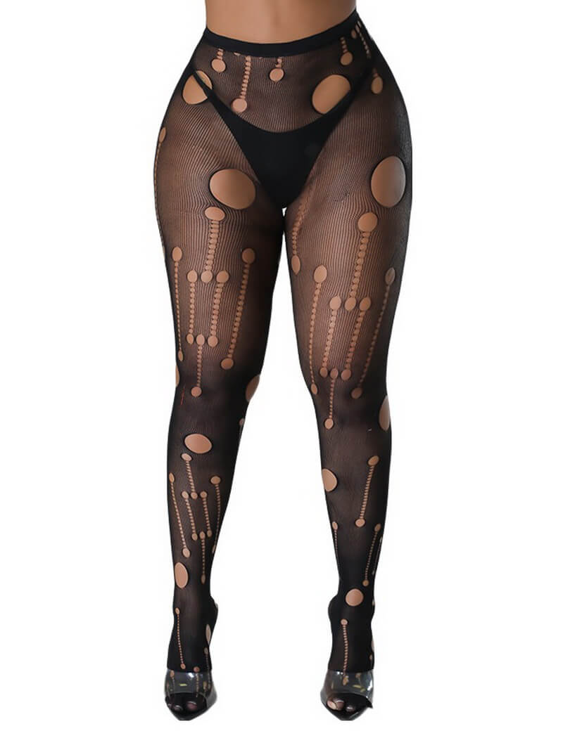 NURO Women's Torn Fishnet Pantyhose High Elasticity Wide Waistband