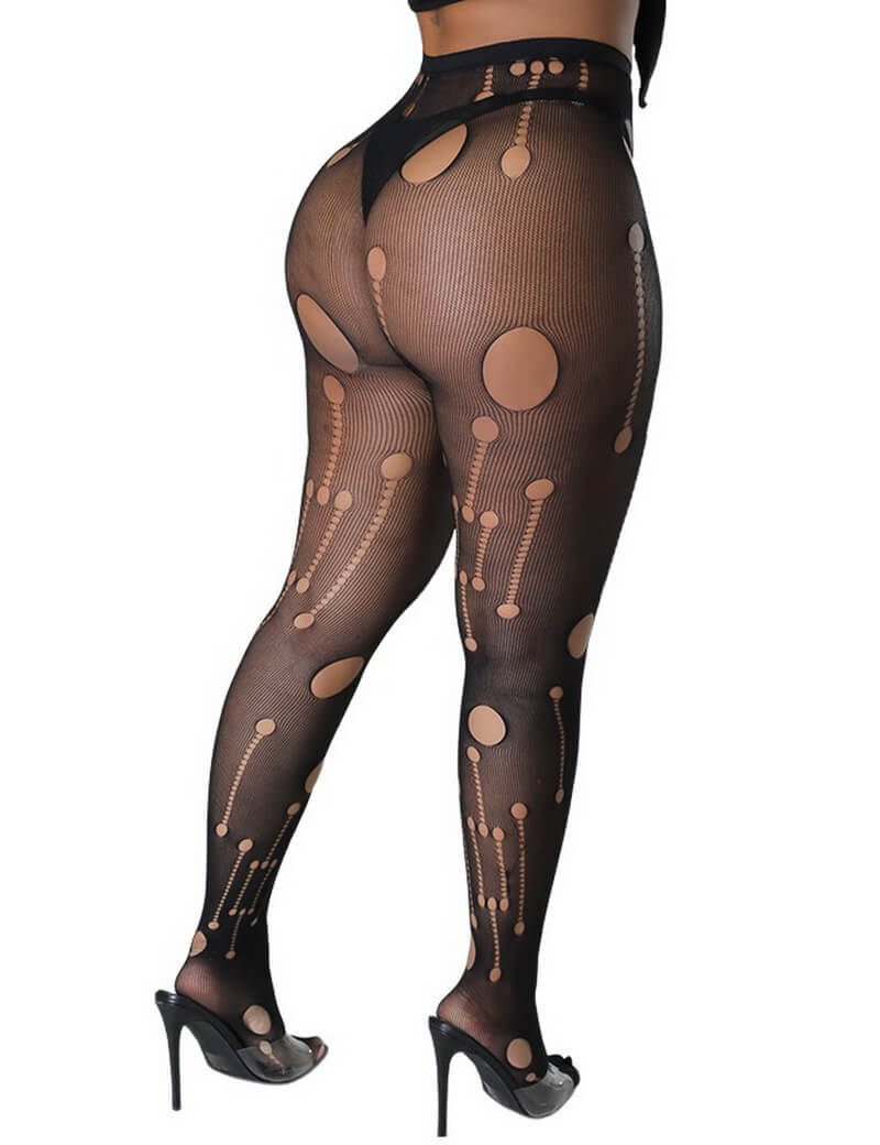 NURO Women's Torn Fishnet Pantyhose High Elasticity Wide Waistband