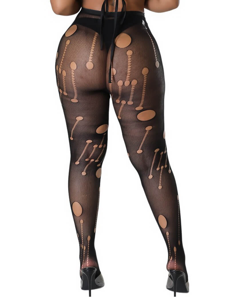 NURO Women's Torn Fishnet Pantyhose High Elasticity Wide Waistband