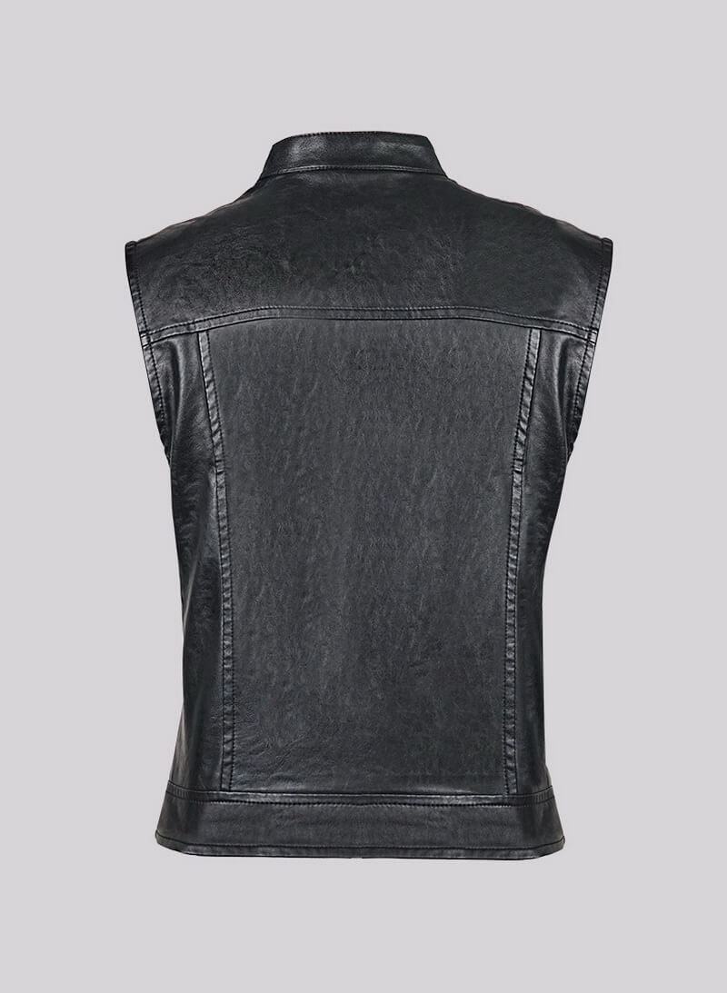 NURO Women's Turn-Down Collar PU Leather Vest, Sleeveless Biker Style Waist Belt Vest