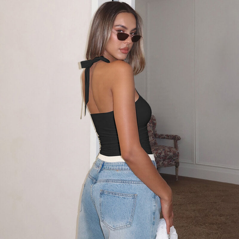 NURO Women's Twist Knot Back Tie Sleeveless Top, Sexy Crop Cami for Layering or Standalone Wear