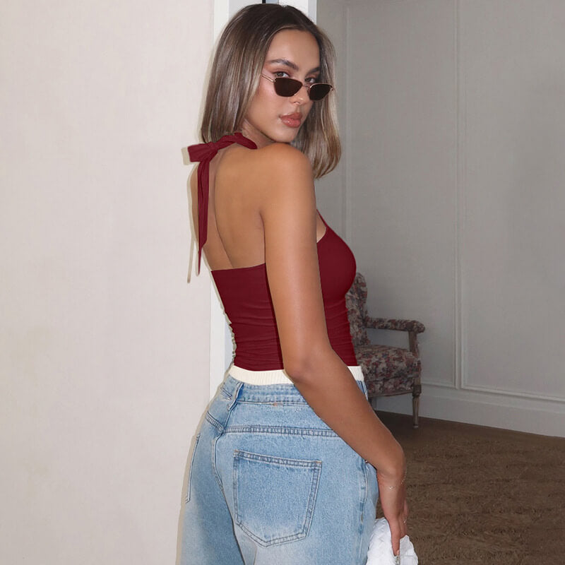 NURO Women's Twist Knot Back Tie Sleeveless Top, Sexy Crop Cami for Layering or Standalone Wear