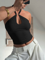 NURO Women's Twist Knot Back Tie Sleeveless Top, Sexy Crop Cami for Layering or Standalone Wear