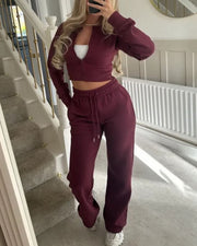 NURO Women's Two-Piece Zip-Front Hoodie and Straight Leg Pants Set