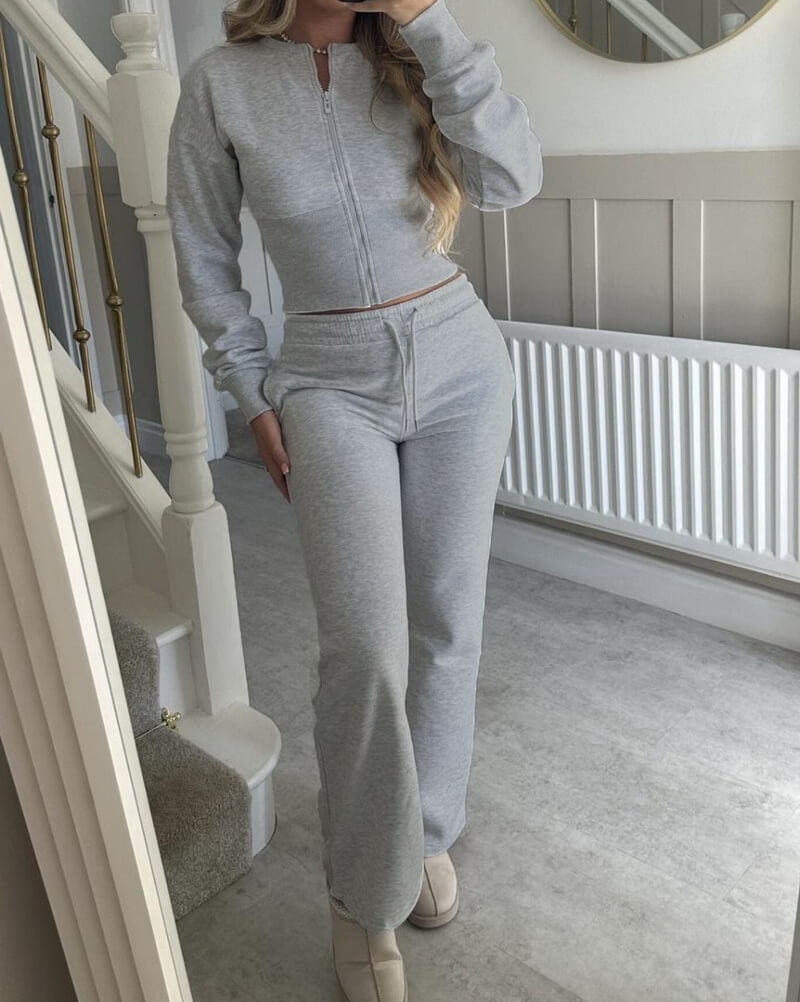 NURO Women's Two-Piece Zip-Front Hoodie and Straight Leg Pants Set