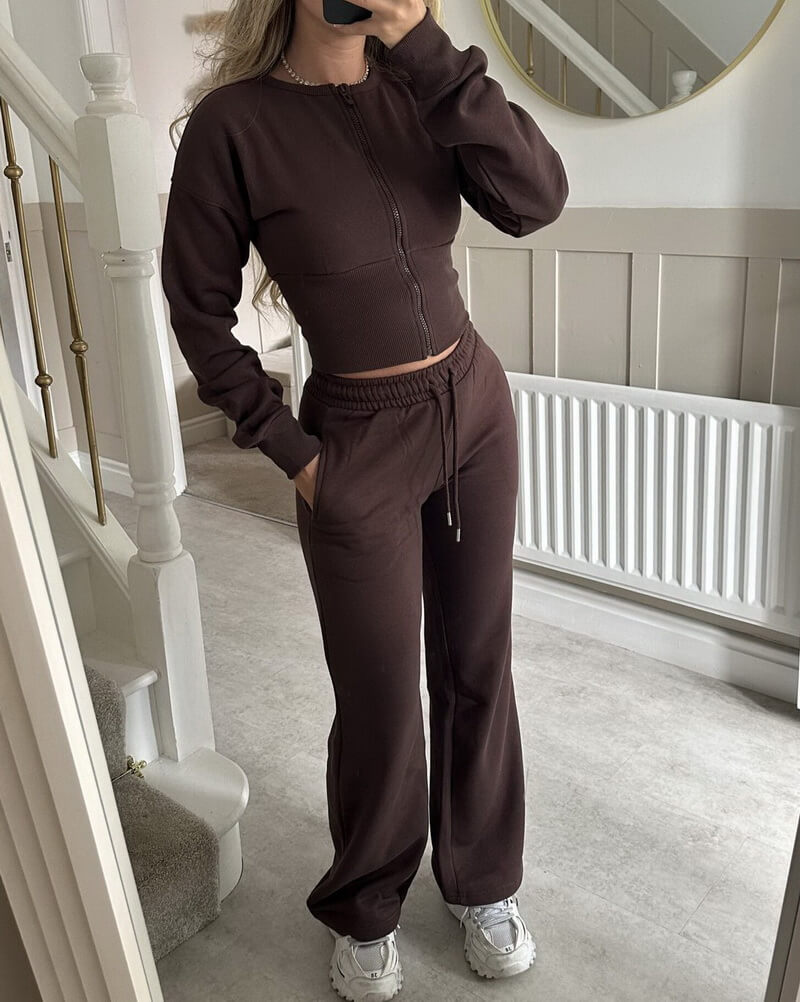 NURO Women's Two-Piece Zip-Front Hoodie and Straight Leg Pants Set