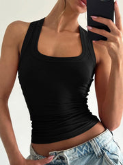 NURO Women's U-Neck Racerback Crop Top, Slim Fit Ribbed Sleeveless Shirt for Summer