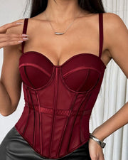 NURO Women's Underwire Padded Bustier Top with Mesh Panels