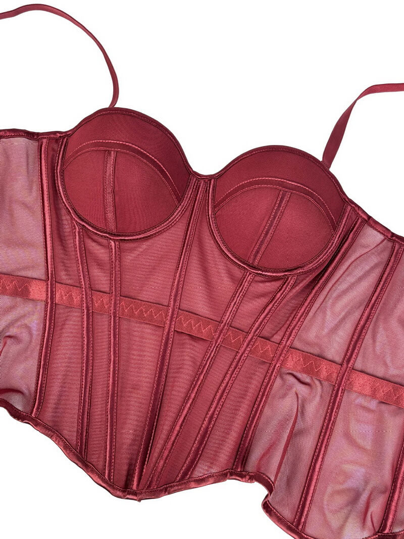 NURO Women's Underwire Padded Bustier Top with Mesh Panels