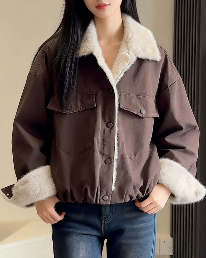 NURO Women's Utility Fleece Jacket – Oversized Workwear Coat with Large Pockets