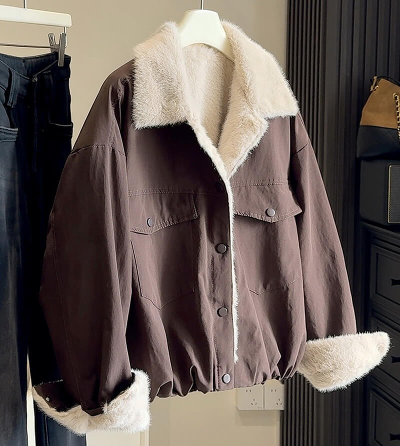 NURO Women's Utility Fleece Jacket – Oversized Workwear Coat with Large Pockets