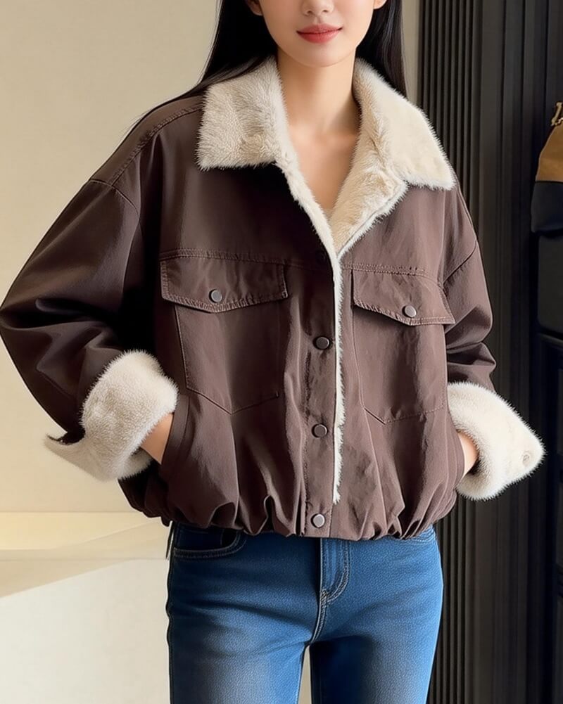 NURO Women's Utility Fleece Jacket – Oversized Workwear Coat with Large Pockets