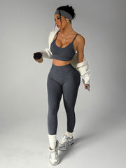 NURO Women's V-Cut Waist Sand-Washed Yoga Set