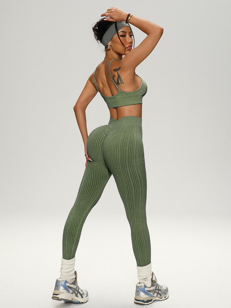 NURO Women's V-Cut Waist Sand-Washed Yoga Set