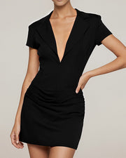 NURO Women's V-Neck Button Front Belted Bodycon Mini Dress