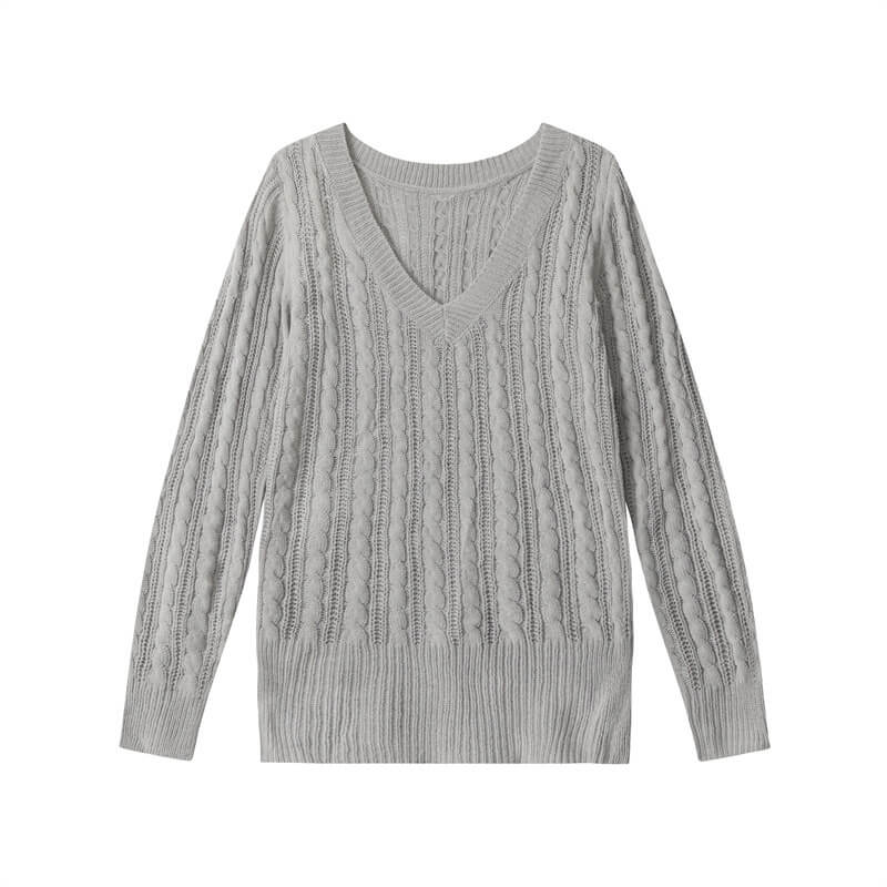 NURO Women's V-Neck Cable Knit Sweater, Oversized Pullover Top for Autumn and Winter