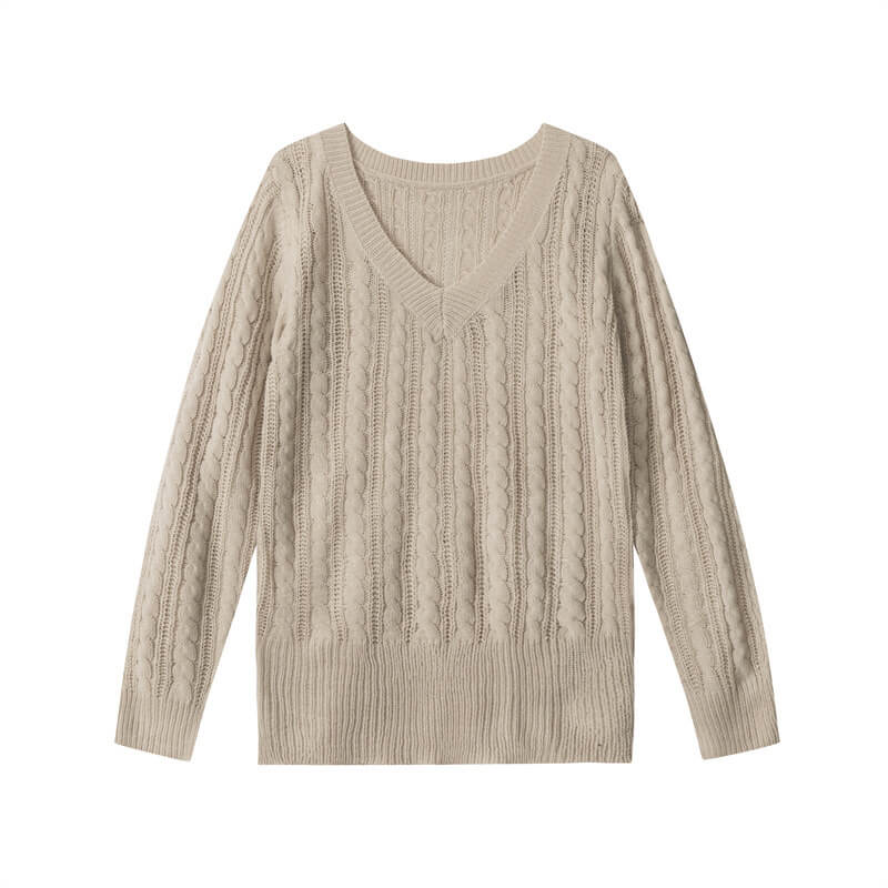 NURO Women's V-Neck Cable Knit Sweater, Oversized Pullover Top for Autumn and Winter